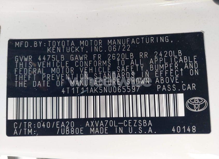 Photo 9 of 2022 Toyota Camry SE (VIN 4T1T11AK5NU065597)