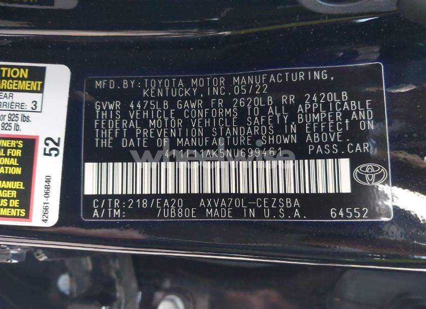 Photo 9 of 2022 Toyota Camry SE (VIN 4T1T11AK5NU699461)