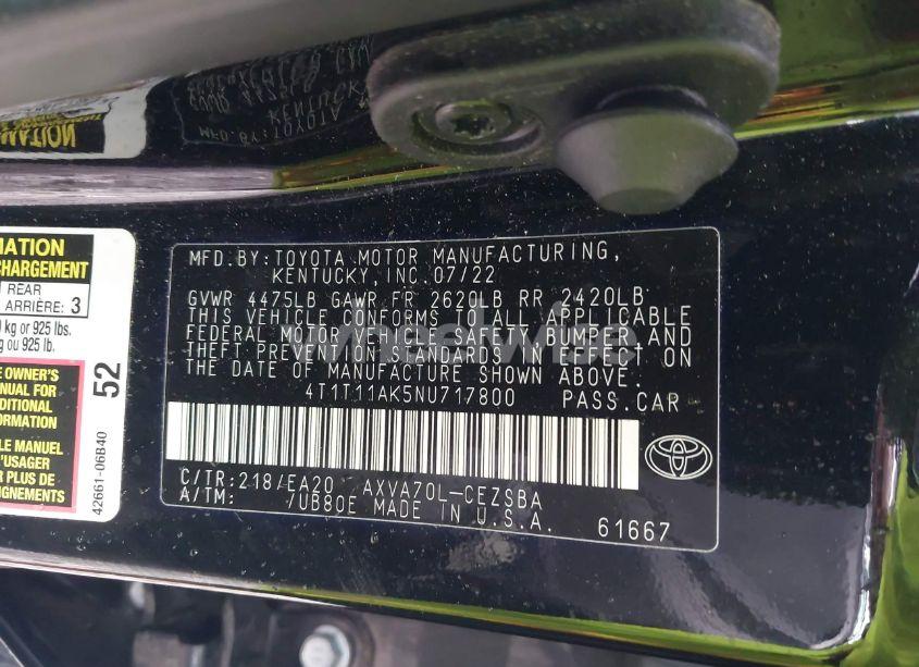 Photo 9 of 2022 Toyota Camry SE (VIN 4T1T11AK5NU717800)