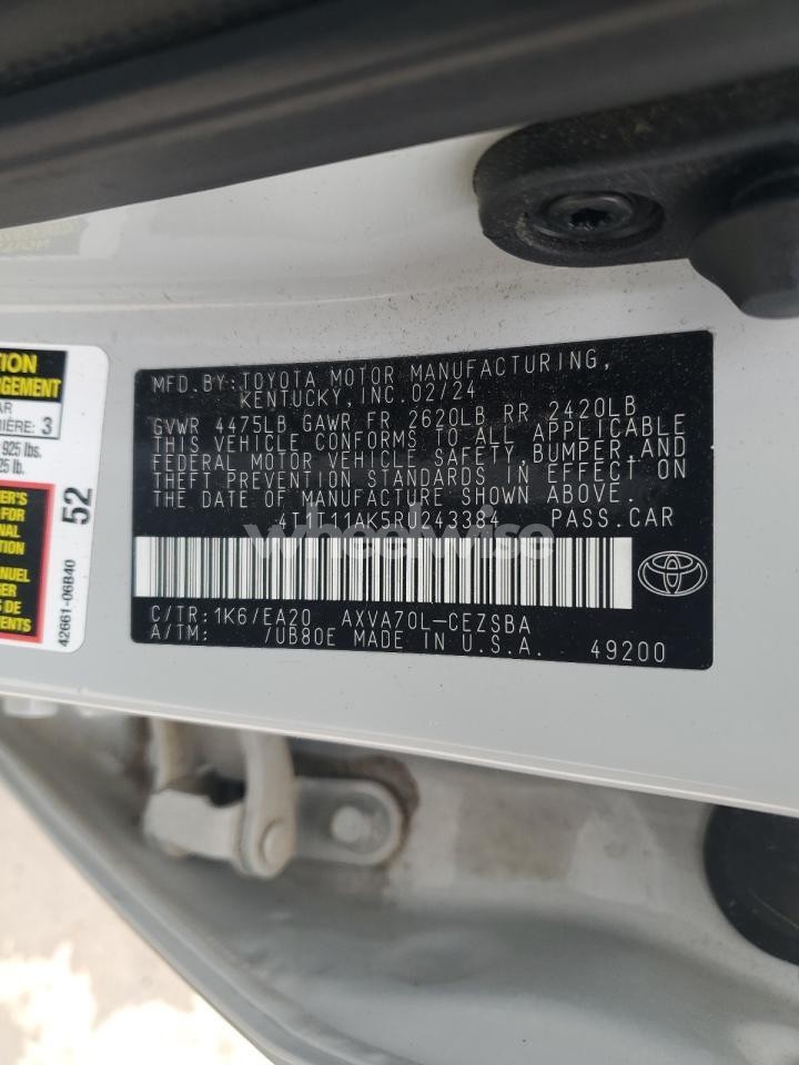 Photo 12 of 2024 TOYOTA CAMRY SE NIGHT SHADE (VIN 4T1T11AK5RU243384)