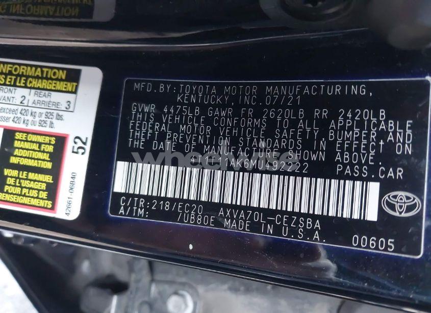 Photo 9 of 2021 Toyota Camry SE NIGHTSHADE EDITION (VIN 4T1T11AK6MU492222)