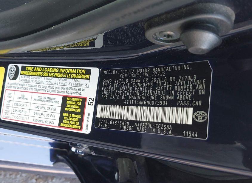 Photo 9 of 2022 Toyota Camry SE (VIN 4T1T11AK6NU073904)