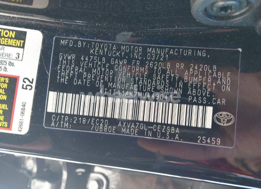 Photo 9 of 2021 Toyota Camry SE NIGHTSHADE EDITION (VIN 4T1T11AK7MU449041)