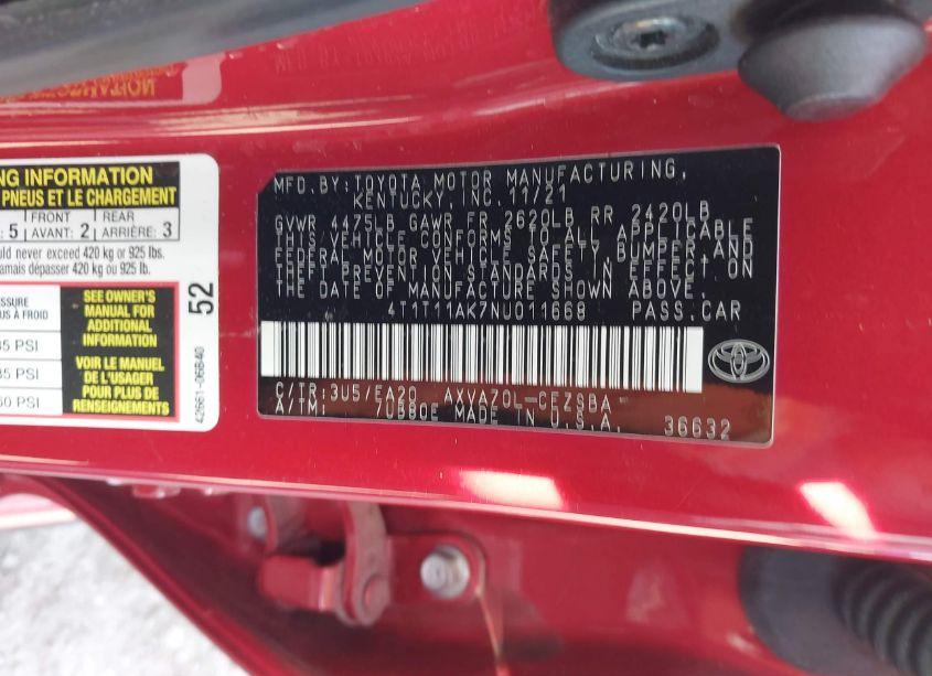 Photo 9 of 2022 Toyota Camry SE/SE NIGHTSHADE EDITION (VIN 4T1T11AK7NU011668)