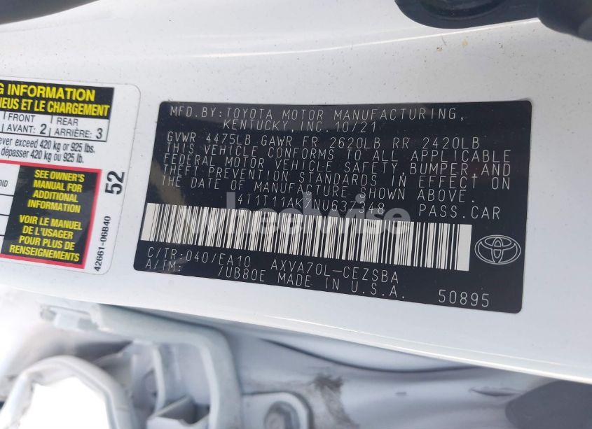 Photo 9 of 2022 Toyota Camry SE (VIN 4T1T11AK7NU637348)