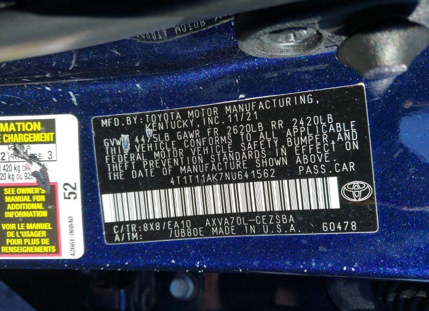 Photo 9 of 2022 Toyota Camry SE (VIN 4T1T11AK7NU641562)