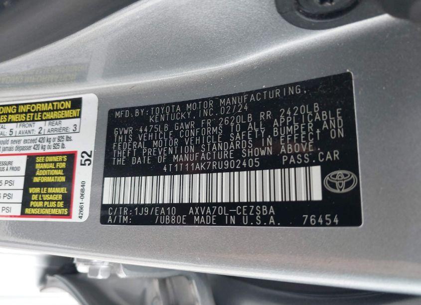 Photo 9 of 2024 Toyota Camry SE (VIN 4T1T11AK7RU902405)