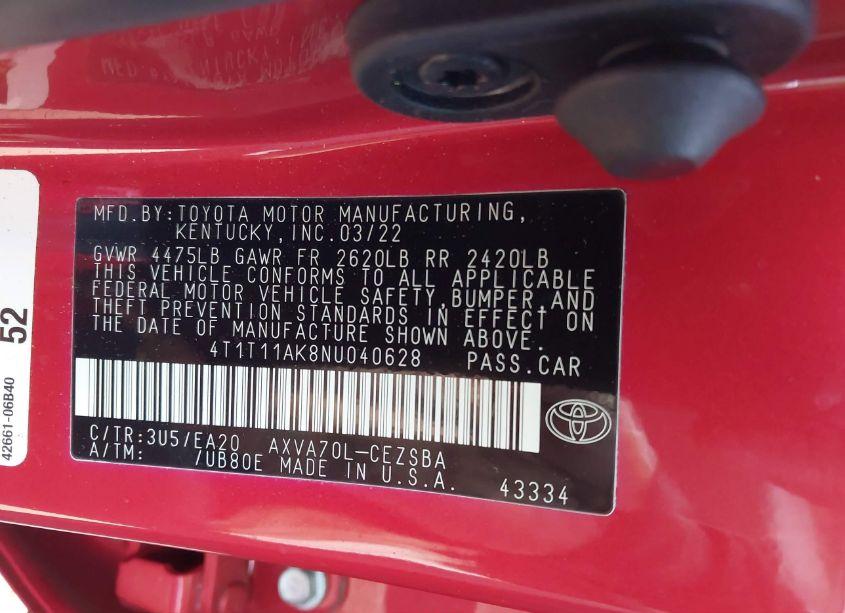 Photo 9 of 2022 Toyota Camry SE (VIN 4T1T11AK8NU040628)