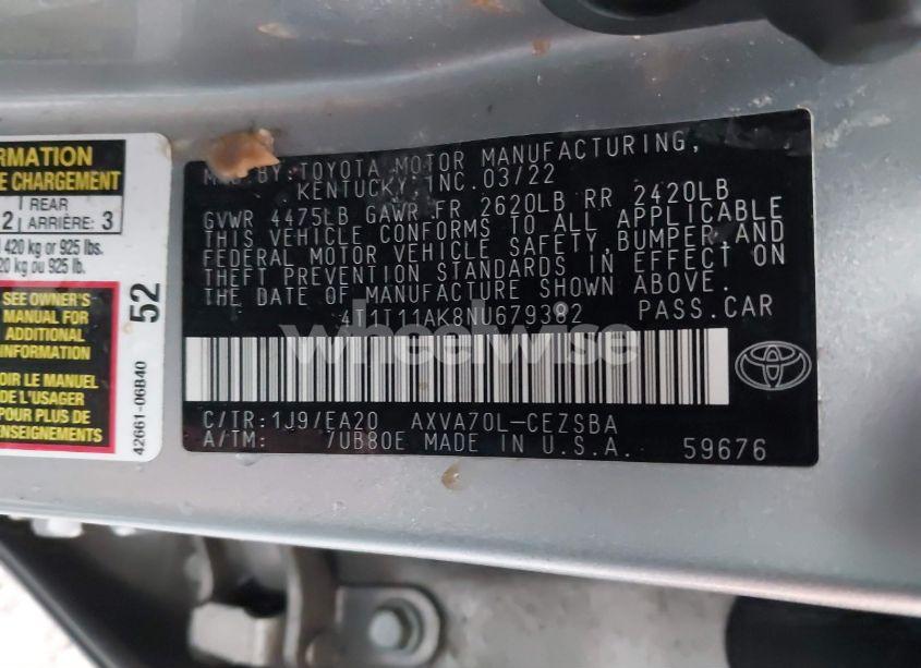 Photo 9 of 2022 Toyota Camry SE (VIN 4T1T11AK8NU679382)