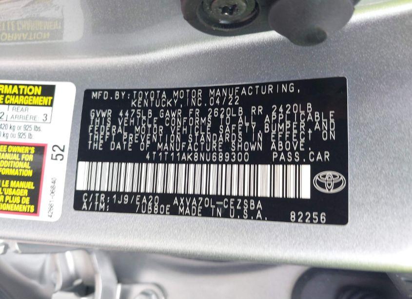Photo 9 of 2022 Toyota Camry SE (VIN 4T1T11AK8NU689300)