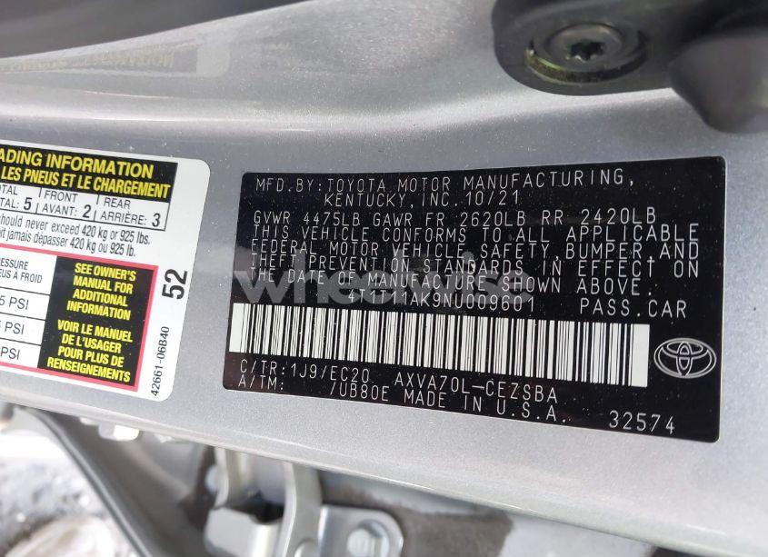 Photo 9 of 2022 Toyota Camry SE NIGHTSHADE/SE NIGHTSHADE EDITION (VIN 4T1T11AK9NU009601)