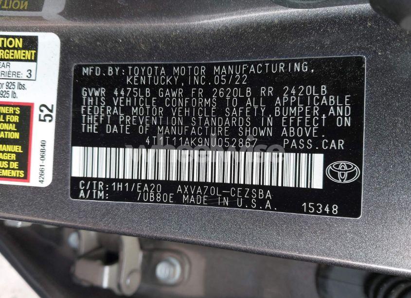 Photo 9 of 2022 Toyota Camry SE (VIN 4T1T11AK9NU052867)