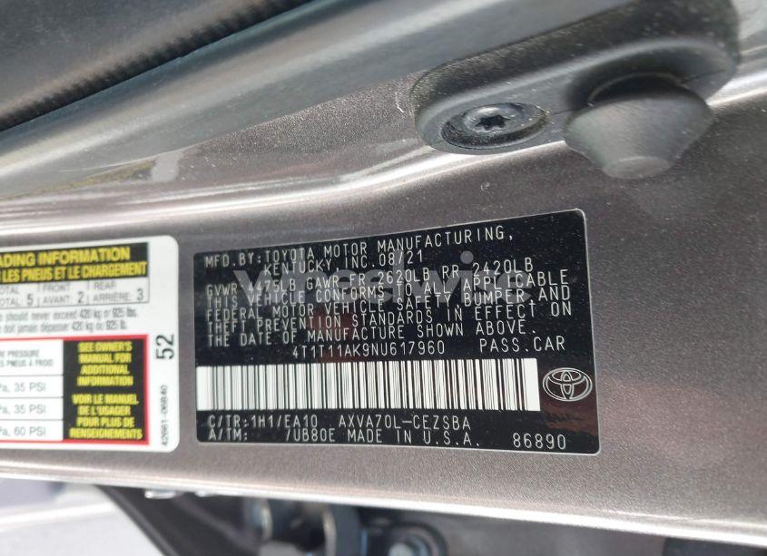 Photo 9 of 2022 Toyota Camry SE (VIN 4T1T11AK9NU617960)