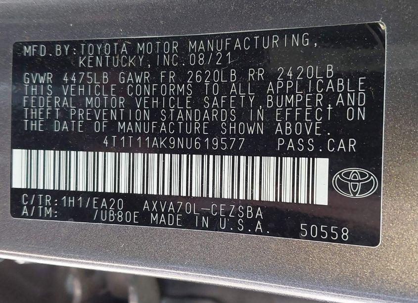 Photo 9 of 2022 Toyota Camry SE (VIN 4T1T11AK9NU619577)