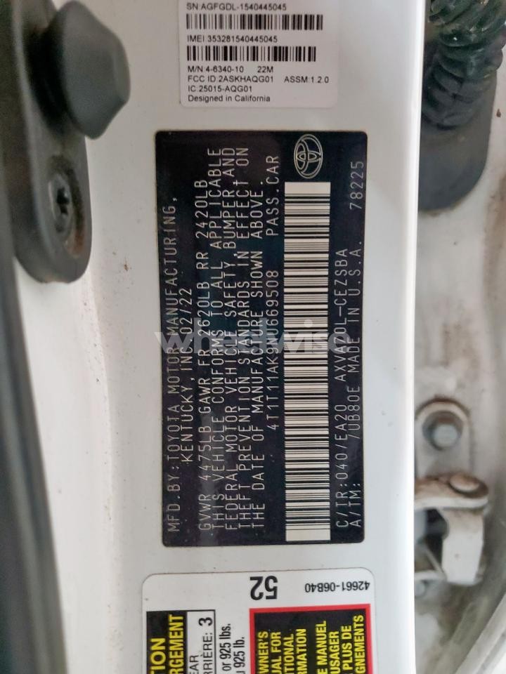 Photo 12 of 2022 TOYOTA CAMRY SE (VIN 4T1T11AK9NU669508)