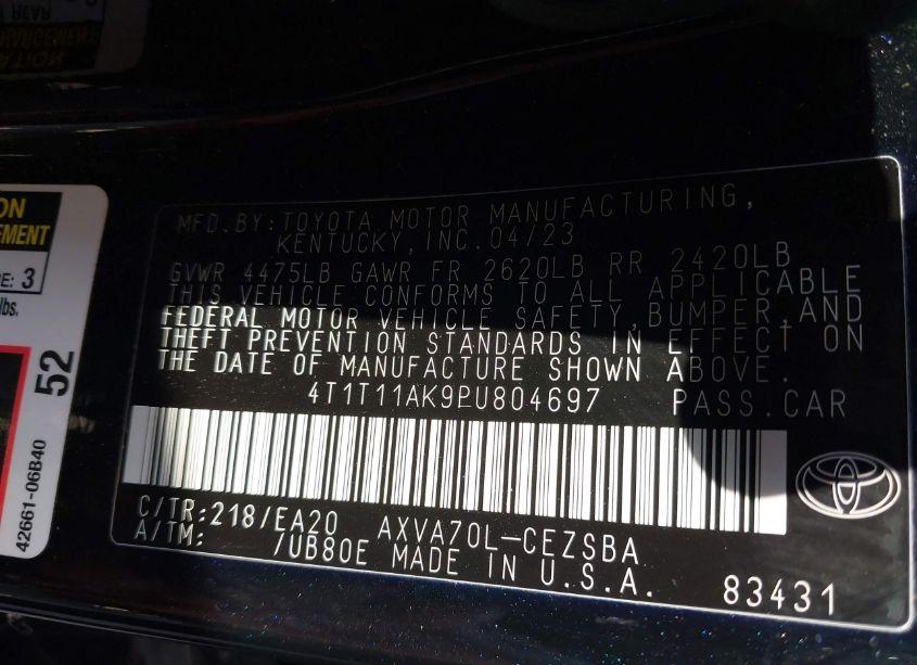 Photo 9 of 2023 Toyota Camry SE (VIN 4T1T11AK9PU804697)