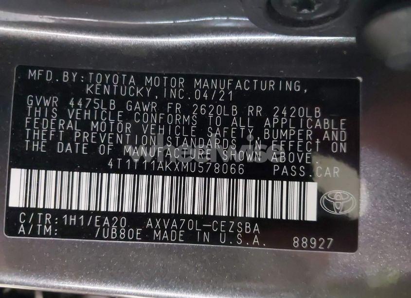Photo 9 of 2021 Toyota Camry SE (VIN 4T1T11AKXMU578066)