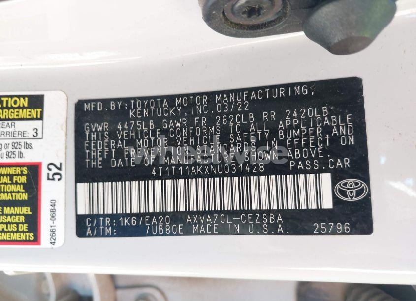 Photo 9 of 2022 Toyota Camry SE (VIN 4T1T11AKXNU031428)