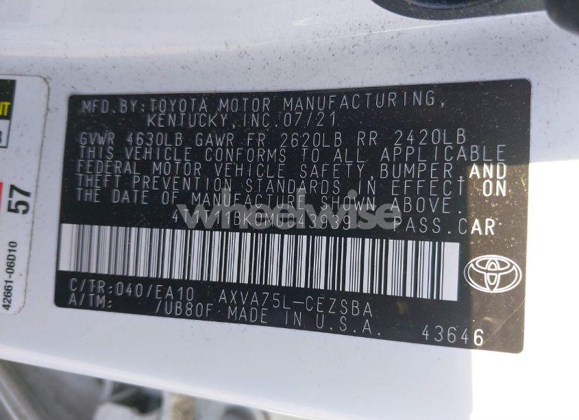 Photo 9 of 2021 Toyota Camry SE AWD (VIN 4T1T11BK0MU043939)