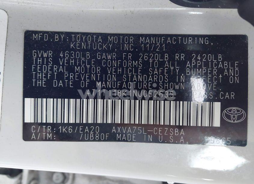 Photo 9 of 2022 Toyota Camry SE AWD (VIN 4T1T11BK1NU052635)