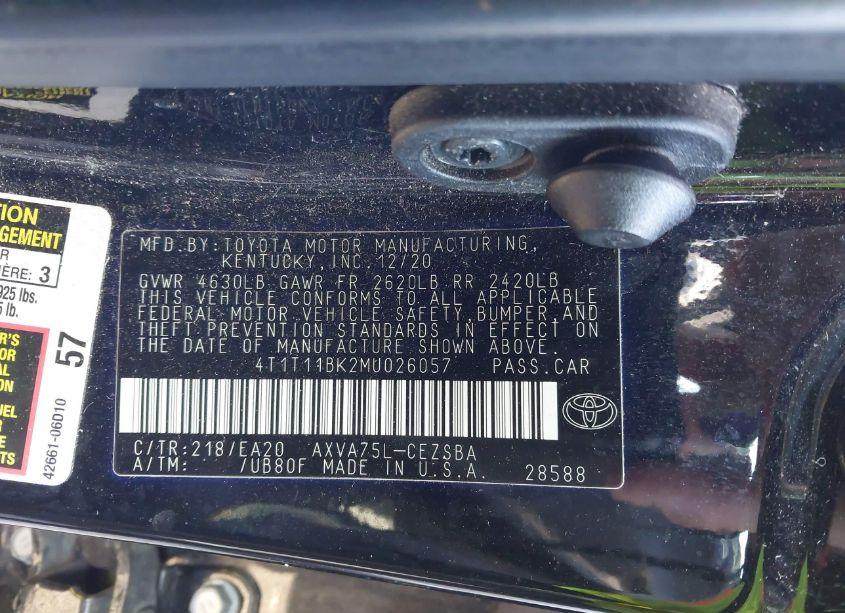 Photo 9 of 2021 Toyota Camry SE AWD (VIN 4T1T11BK2MU026057)