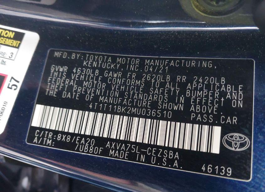 Photo 9 of 2021 Toyota Camry SE AWD (VIN 4T1T11BK2MU036510)