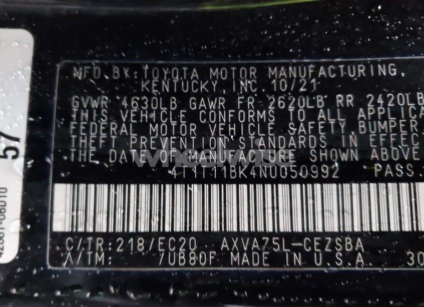 Photo 9 of 2022 Toyota Camry SE NIGHTSHADE SPECIAL AWD (VIN 4T1T11BK4NU050992)