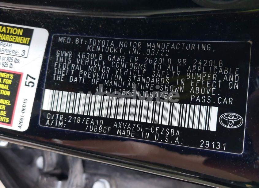 Photo 9 of 2022 Toyota Camry SE AWD (VIN 4T1T11BK5NU060768)
