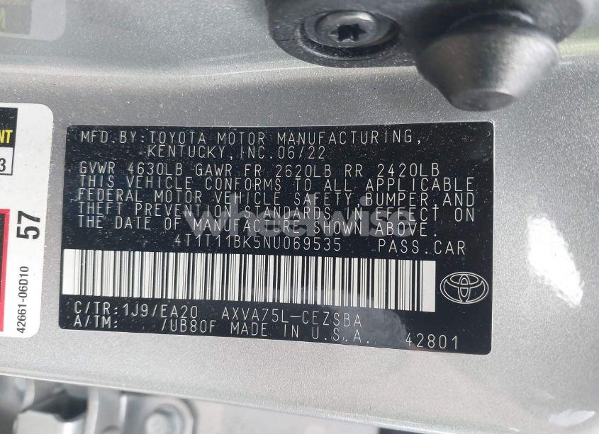 Photo 9 of 2022 Toyota Camry SE AWD (VIN 4T1T11BK5NU069535)