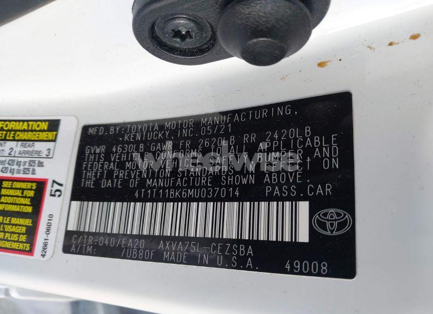 Photo 9 of 2021 Toyota Camry SE AWD (VIN 4T1T11BK6MU037014)