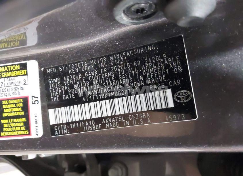 Photo 9 of 2021 Toyota Camry SE AWD (VIN 4T1T11BK7MU028791)