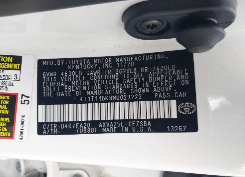 Photo 9 of 2021 Toyota Camry SE AWD (VIN 4T1T11BK9MU023222)