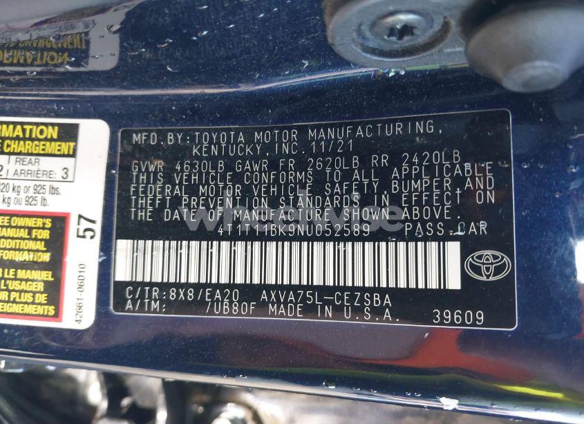 Photo 9 of 2022 Toyota Camry SE AWD (VIN 4T1T11BK9NU052589)