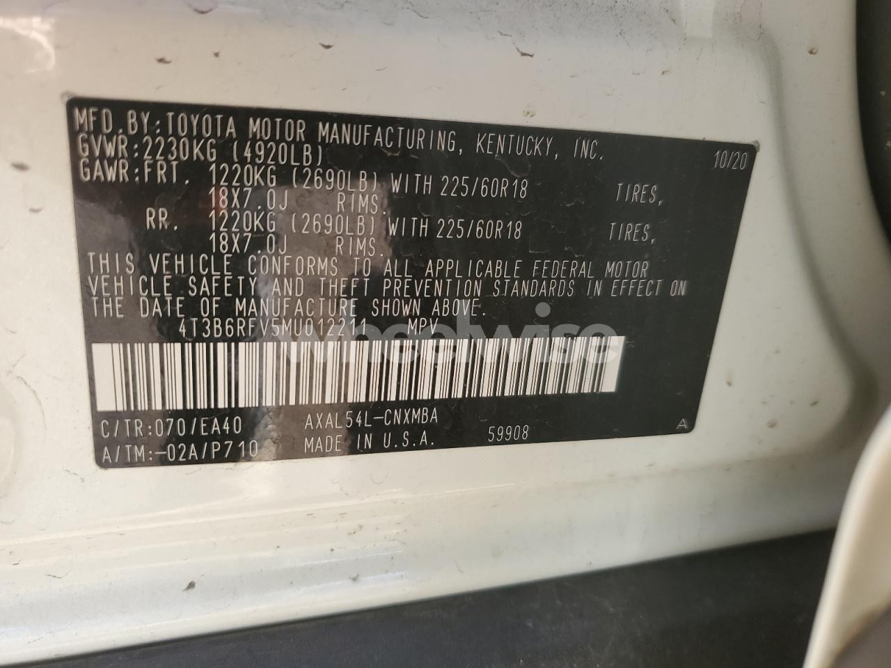 Photo 13 of 2021 TOYOTA RAV4 XLE PREMIUM (VIN 4T3B6RFV5MU012211)