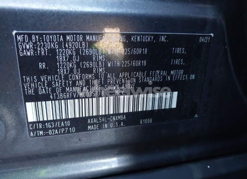 Photo 9 of 2021 Toyota Rav4 HYBRID XLE PREMIUM (VIN 4T3B6RFV7MU035778)