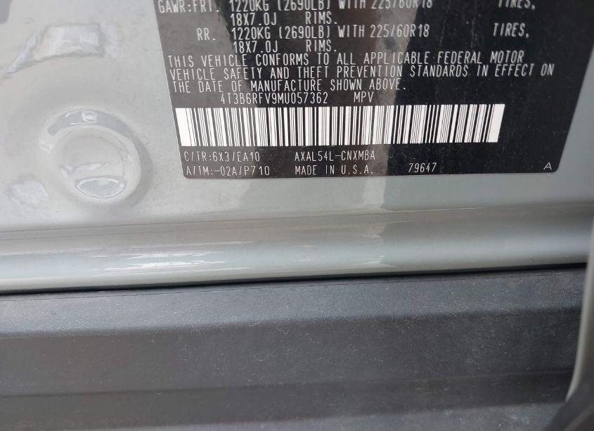 Photo 9 of 2021 Toyota Rav4 HYBRID XLE PREMIUM (VIN 4T3B6RFV9MU057362)