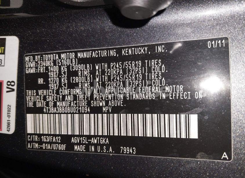 Photo 9 of 2011 Toyota Venza (VIN 4T3BA3BB0BU021094)