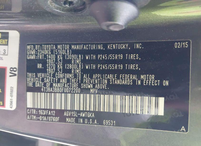 Photo 9 of 2015 Toyota Venza LE (VIN 4T3BA3BB0FU072200)