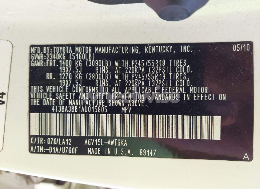 Photo 9 of 2010 Toyota Venza (VIN 4T3BA3BB1AU015805)