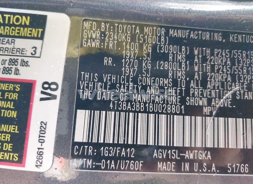 Photo 9 of 2011 Toyota Venza (VIN 4T3BA3BB1BU028801)