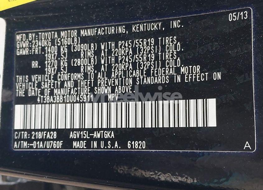 Photo 9 of 2013 Toyota Venza LE (VIN 4T3BA3BB1DU045911)