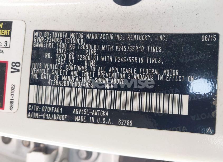 Photo 9 of 2015 Toyota Venza LE (VIN 4T3BA3BB1FU074859)