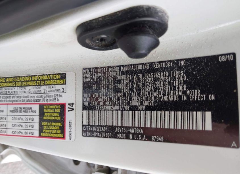 Photo 9 of 2010 Toyota Venza (VIN 4T3BA3BB2AU017708)