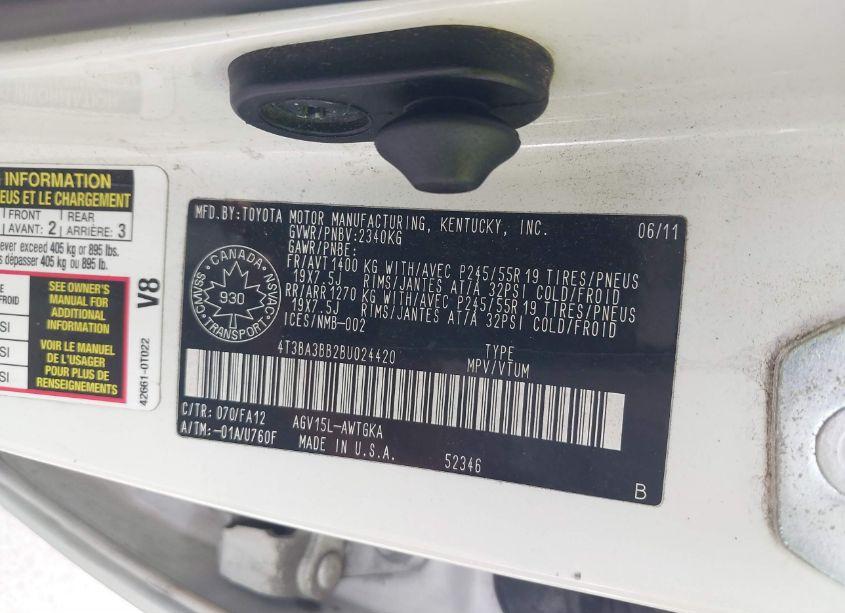 Photo 9 of 2011 Toyota Venza (VIN 4T3BA3BB2BU024420)