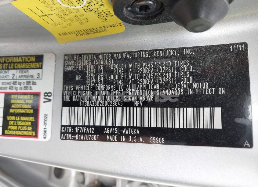 Photo 9 of 2011 Toyota Venza (VIN 4T3BA3BB2BU028645)