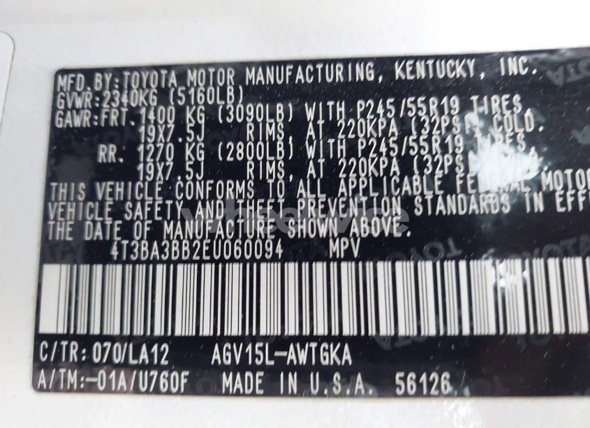 Photo 9 of 2014 Toyota Venza LE/XLE (VIN 4T3BA3BB2EU060094)