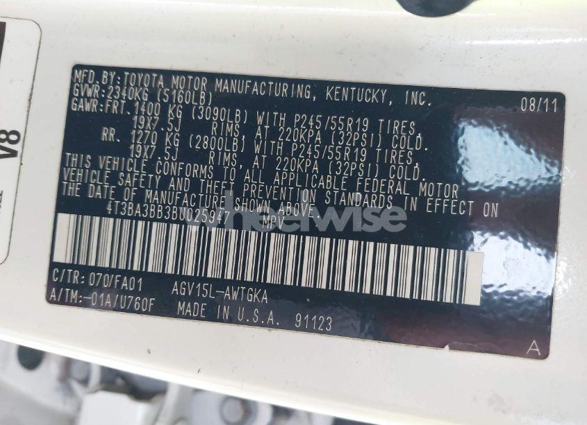 Photo 9 of 2011 Toyota Venza (VIN 4T3BA3BB3BU025947)