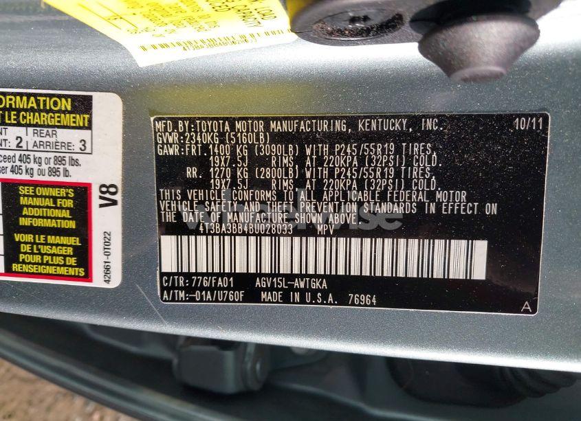 Photo 9 of 2011 Toyota Venza (VIN 4T3BA3BB4BU028033)