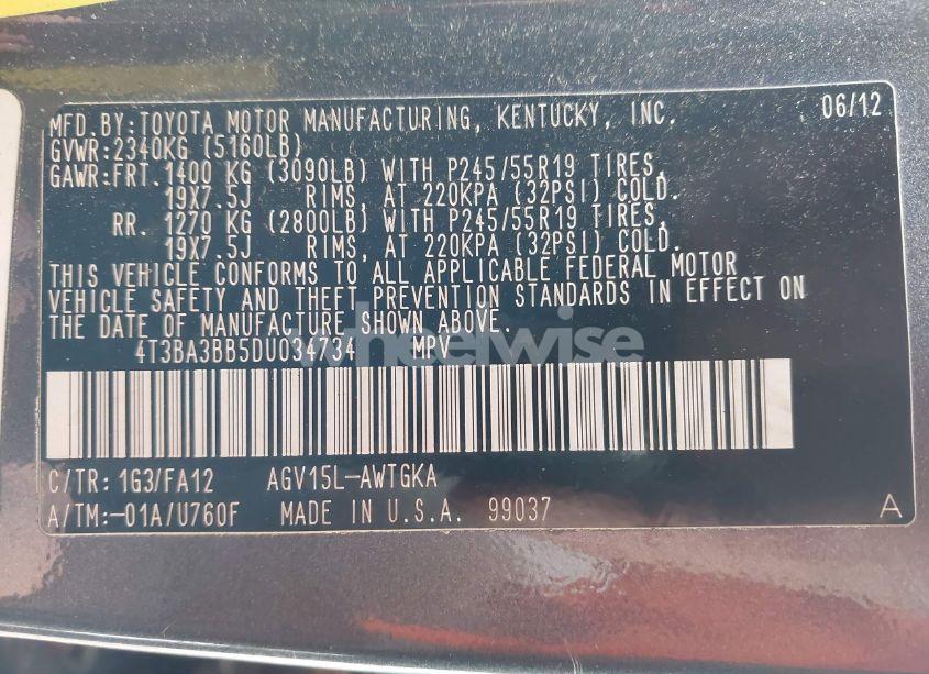 Photo 9 of 2013 Toyota Venza LE (VIN 4T3BA3BB5DU034734)