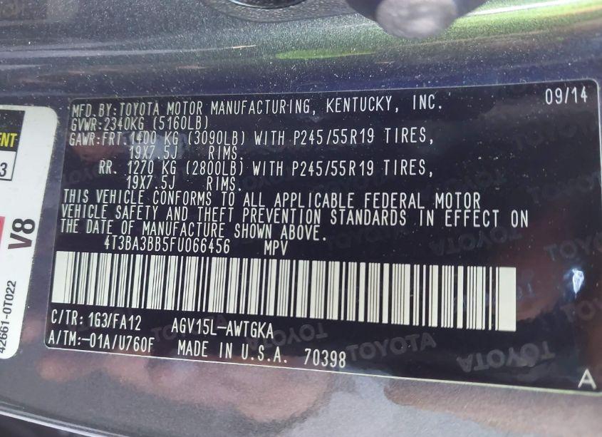 Photo 9 of 2015 Toyota Venza LE (VIN 4T3BA3BB5FU066456)